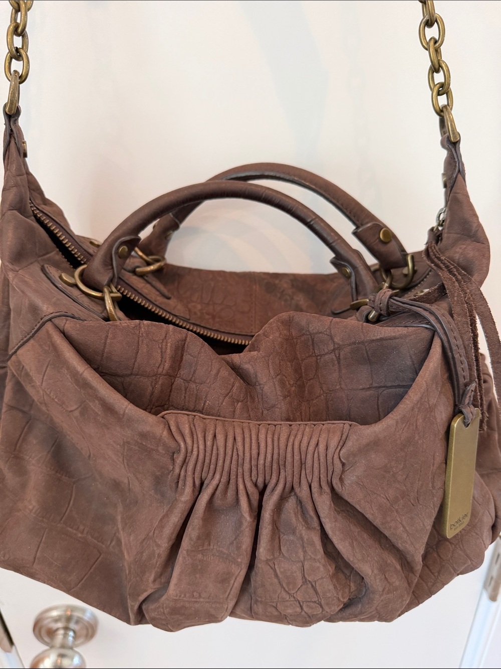 Botkier Brown Textured Leather Shoulder Bag with Chain Strap